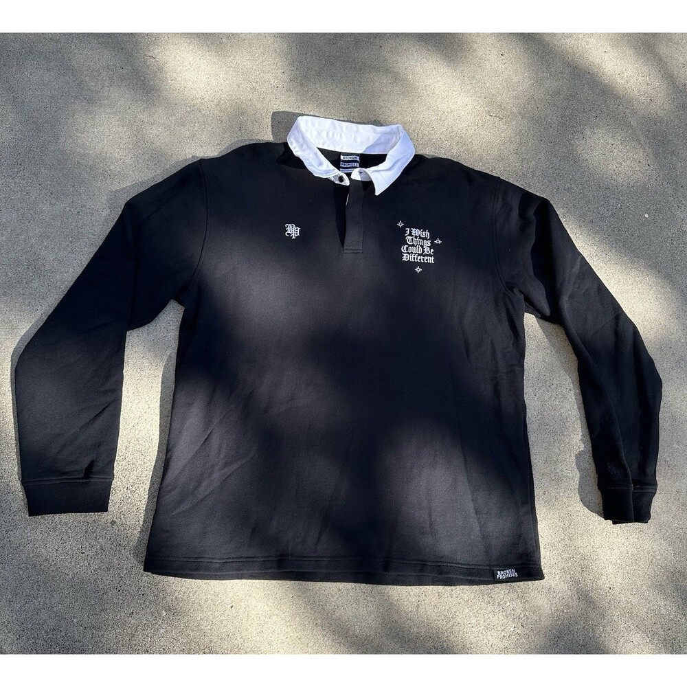 Broken Promised Wishful Thinking Men’s Skeleton Hand Long Sleeve Black Rugby XL